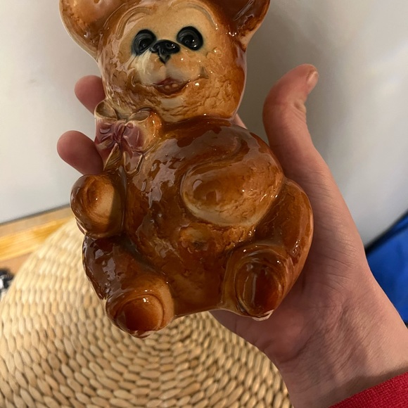 2/$10 Teddy Bear Royal Copley vintage planter maternity New baby vase red bow - Picture 6 of 7
